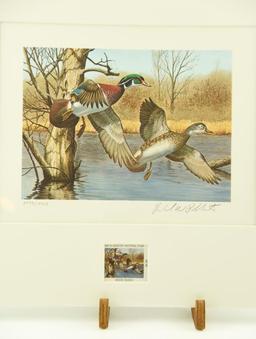 Lot #321 - 1983 New Hampshire Duck Stamp print by Richard Plasschaert, 1982 North Dakota Duck