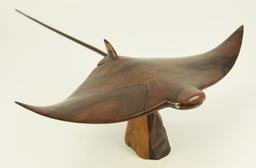 Lot #308A - Carved Ironwood/Mahogany stingray 14” wide with 16” tail