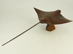 Lot #308A - Carved Ironwood/Mahogany stingray 14” wide with 16” tail