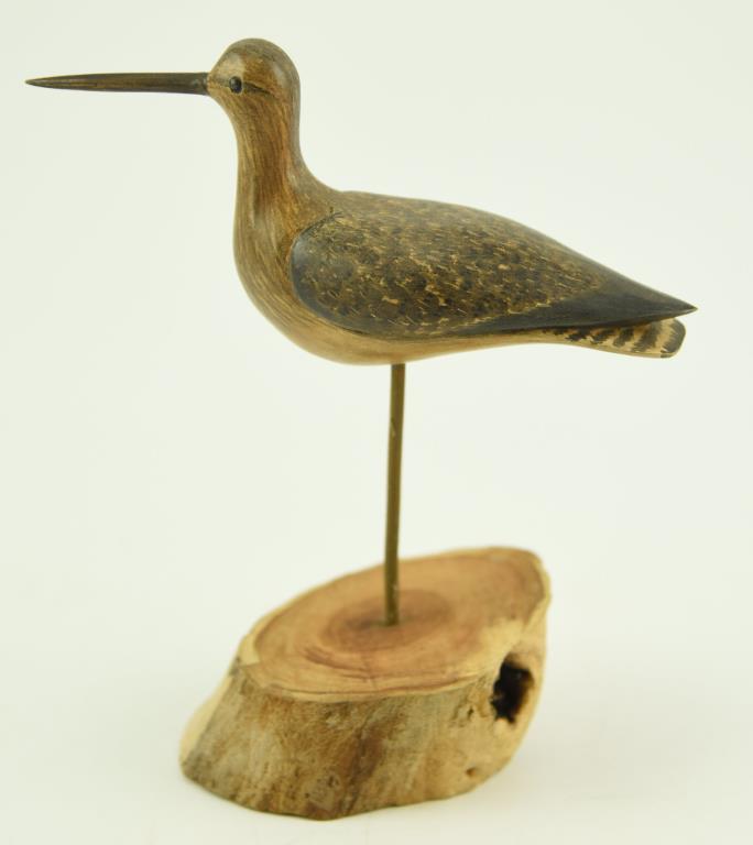Lot #357 - Carved Willet by Walter S. Johnson signed on underside (from the Mort Kramer Collection)