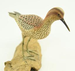 Lot #360 - Paul Nock Salisbury, MD Stilt Sand piper on driftwood signed and dated 1973 (from the