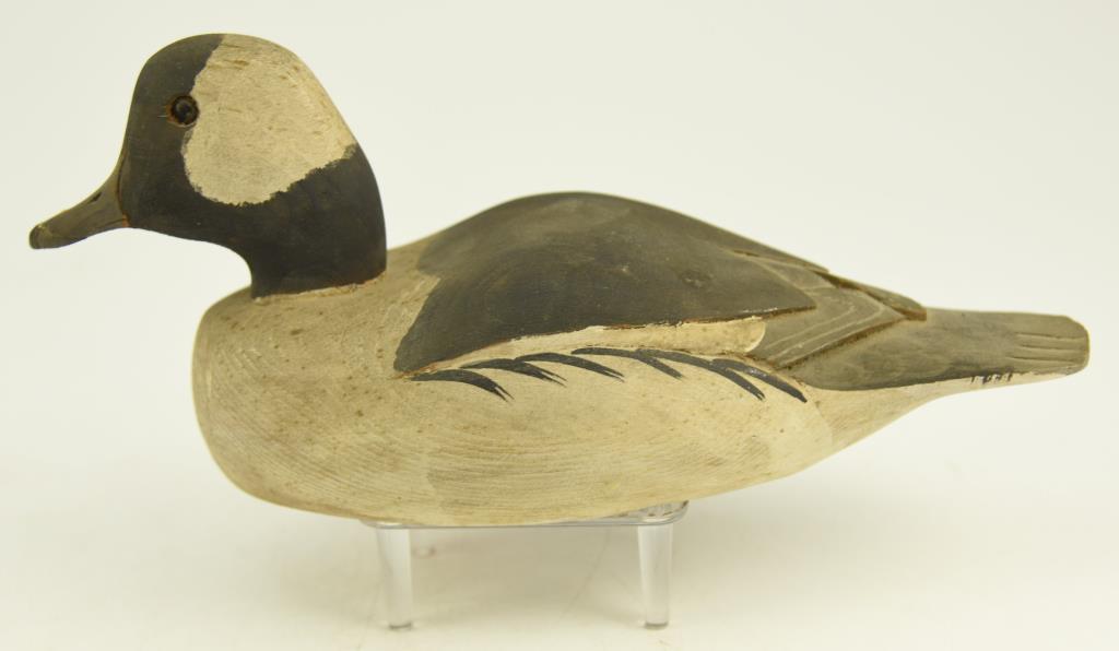 Lot #792 - Unsigned Bufflehead Decoy with raised feathers & glass eyes, 1/3 size unsigned