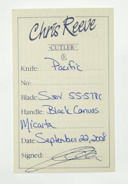Lot #17 - Chris Reeve Knives Pacific Fixed Blade Black Canvas Micarta (6.3" Blk PVD Serr) with