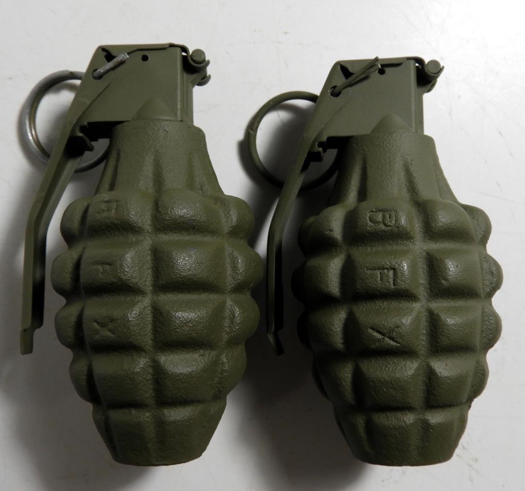 Lot #820 - (2) Deactivated pineapple grenades. Both are marked RFX.