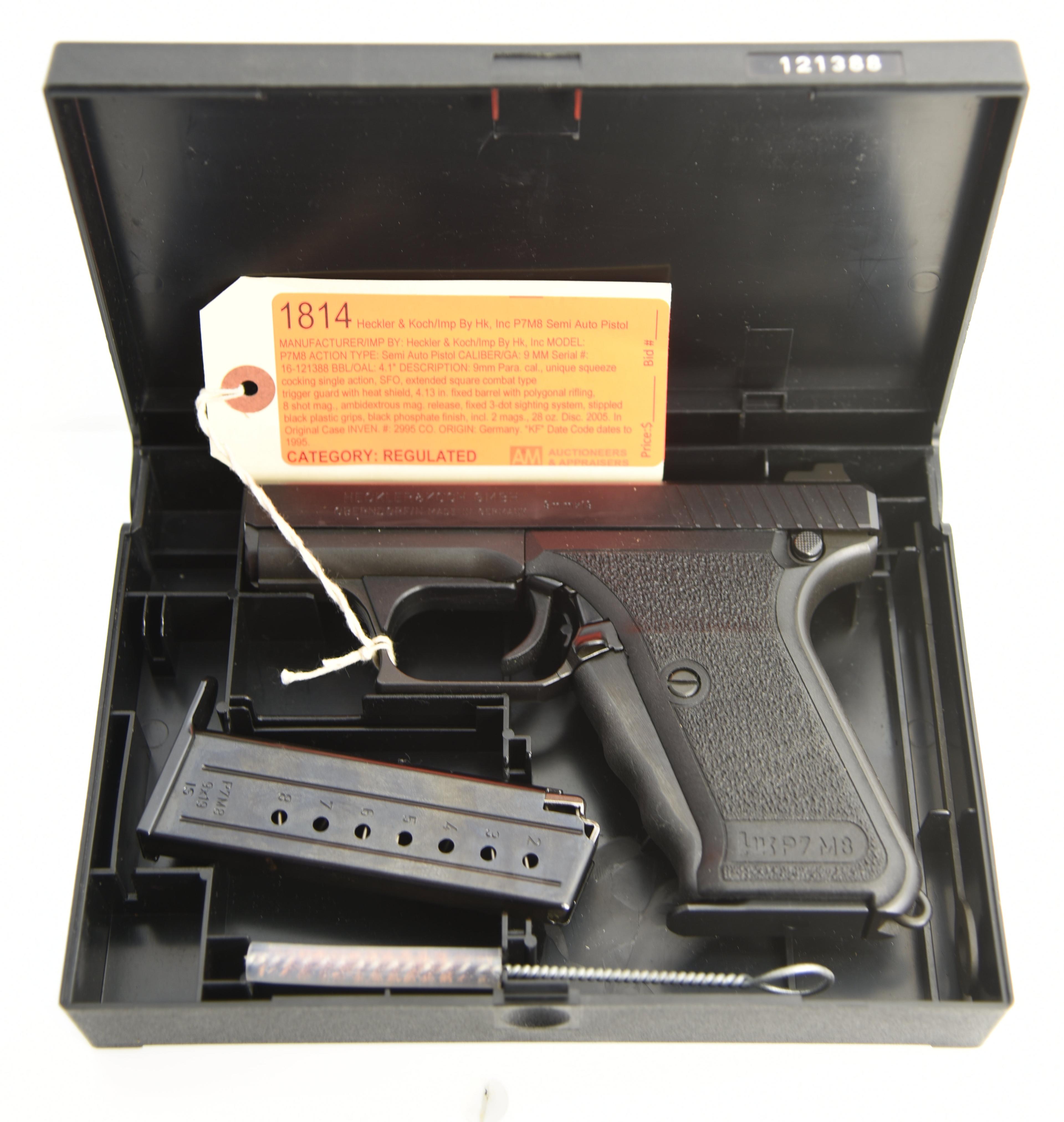 Lot #1814 - Heckler & Koch/Imp By Hk, Inc P7M8 Semi Auto Pistol SN# 16-121388 9 MM