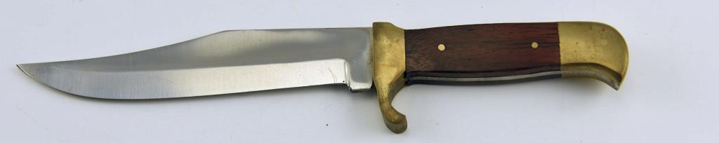 Lot # 4584 - (3) knives: 50 cal bullet handle , brass and wooden handle, Schrade Scrimshaw folder