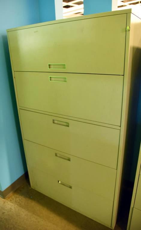 Lot #1467 - Commercial Grade five drawer horizontal metal file cabinet (62” x 36” x 18”)