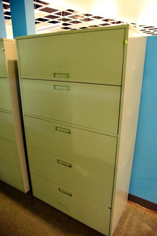 Lot #1468 - Commercial Grade five drawer horizontal metal file cabinet (62” x 36” x 18”)