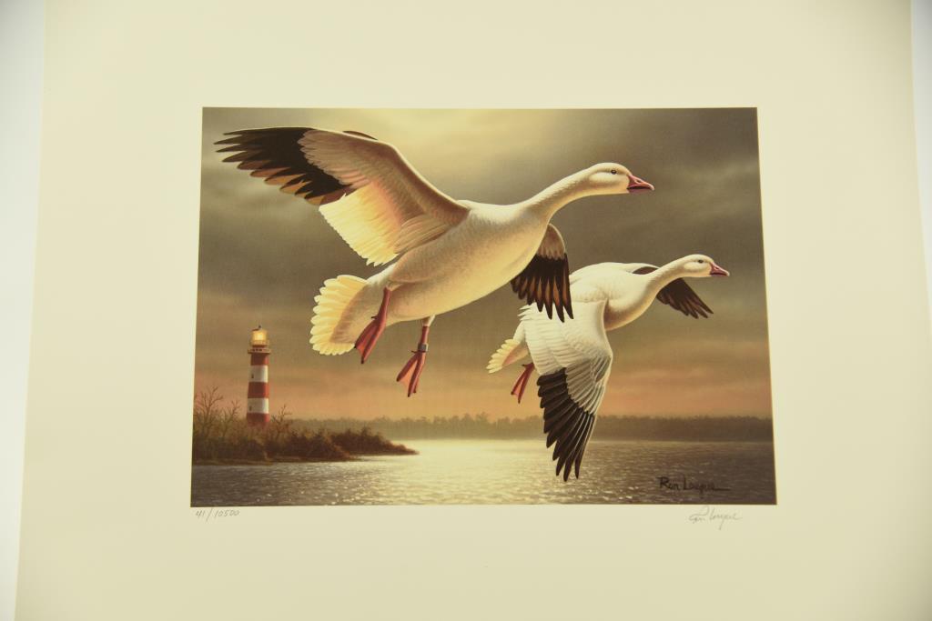 (1) 2003-2004 Federal Duck Stamp print “Return to Chincoteague” by Ron Louque, (1) 2015-2016