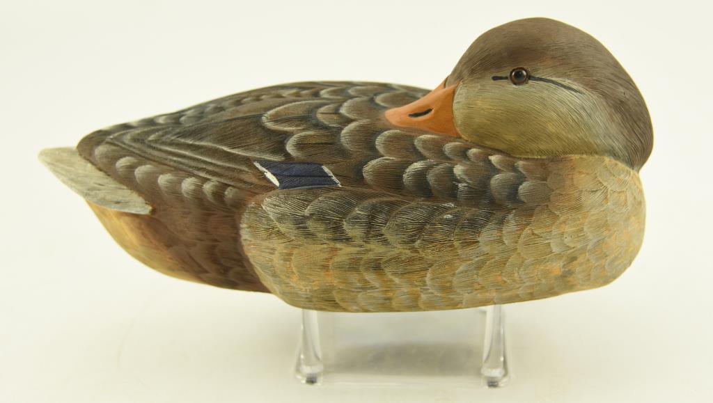 Preening Resin Mallard Hen Decoy signed and dated Renaldo 6-11-86