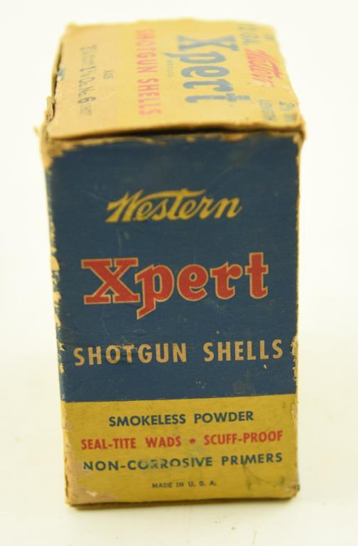 Vintage Western XPert 12 gauge 2 5/8” Shotgun shell box with (4) shells and Vintage Wards Redhead