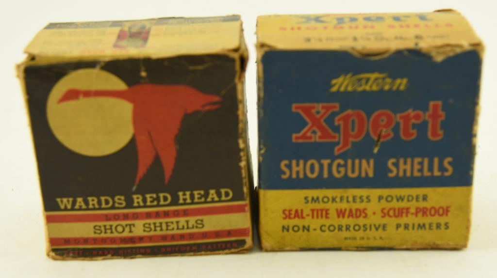 Vintage Western XPert 12 gauge 2 5/8” Shotgun shell box with (4) shells and Vintage Wards Redhead