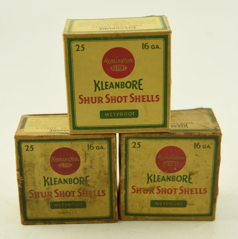 (3) Full boxes of Vintage Kleanbore Shurshot Shells 16 gauge 2 ¾” (75 shells total)