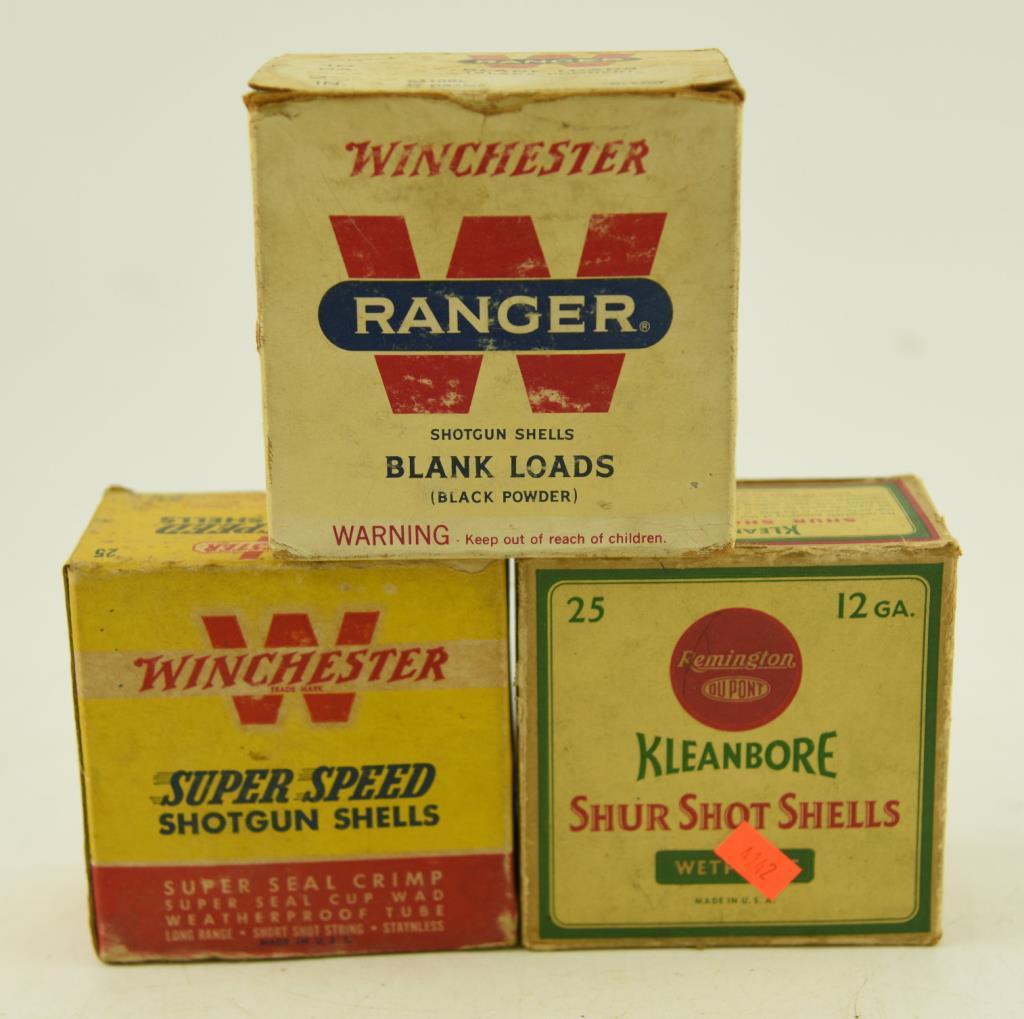 Box of Winchester 10 gauge blanks loads, Partial box of Winchester Super Speed 12 gauge, and