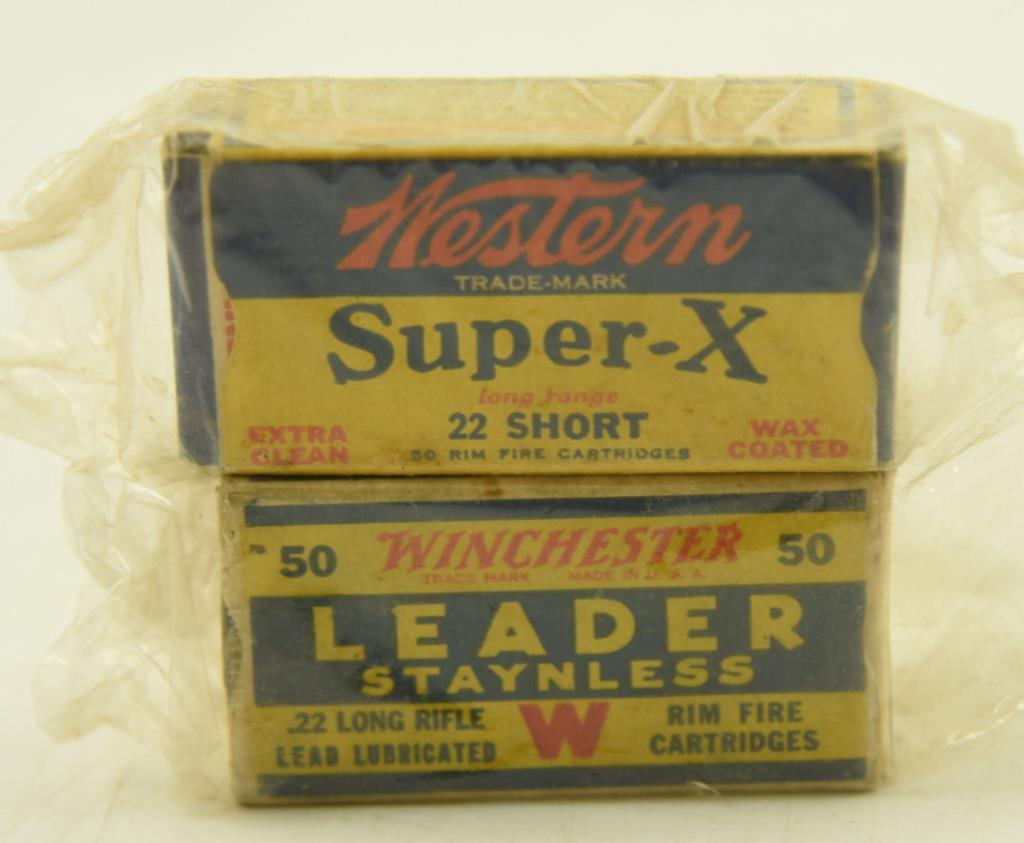 Box of vintage Western Super X .22 short, Vintage box of Winchester Leader .22 long rifle,