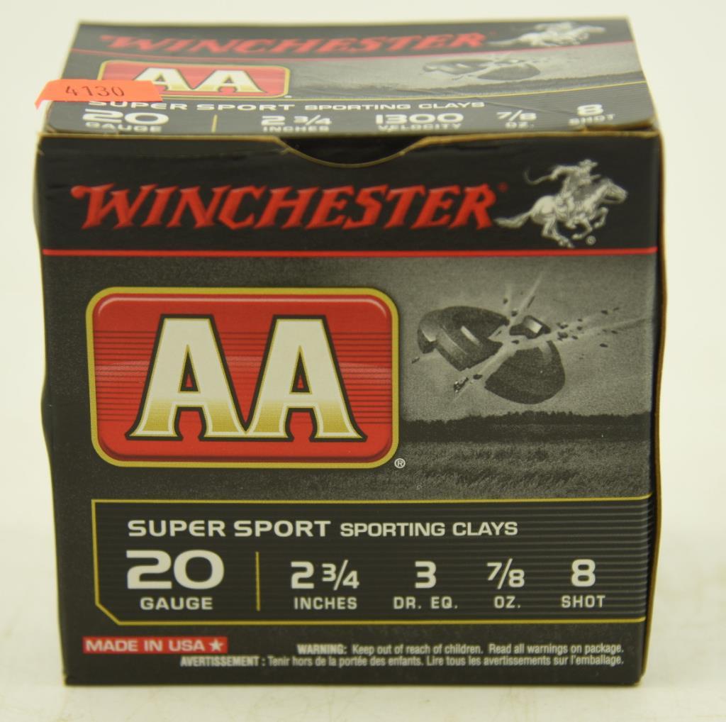 (2) full boxes of Federal 20 gauge 2 ½” 8 shot and (2) full boxes of Winchester 20 gauge 2 ¾” #8