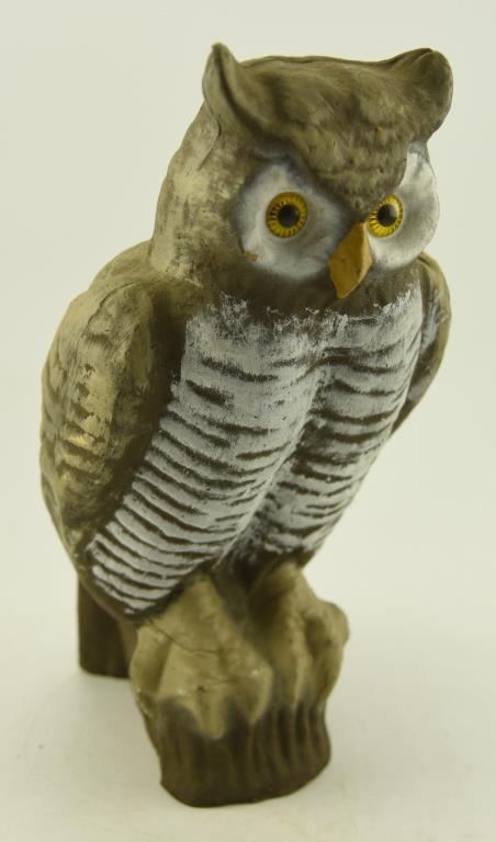 Vintage Victor Factory paper mache Owl decoy with beaded eyes (excellent condition) 16”