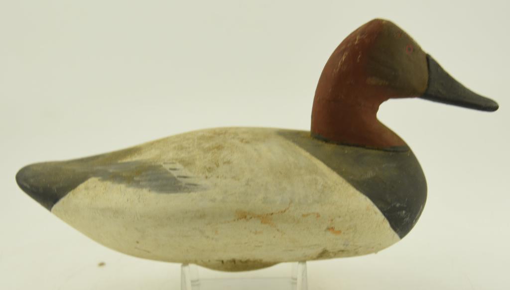 Pair of Upper Bay Canvasback Drake Decoys Branded Ballam on underside with lead keel