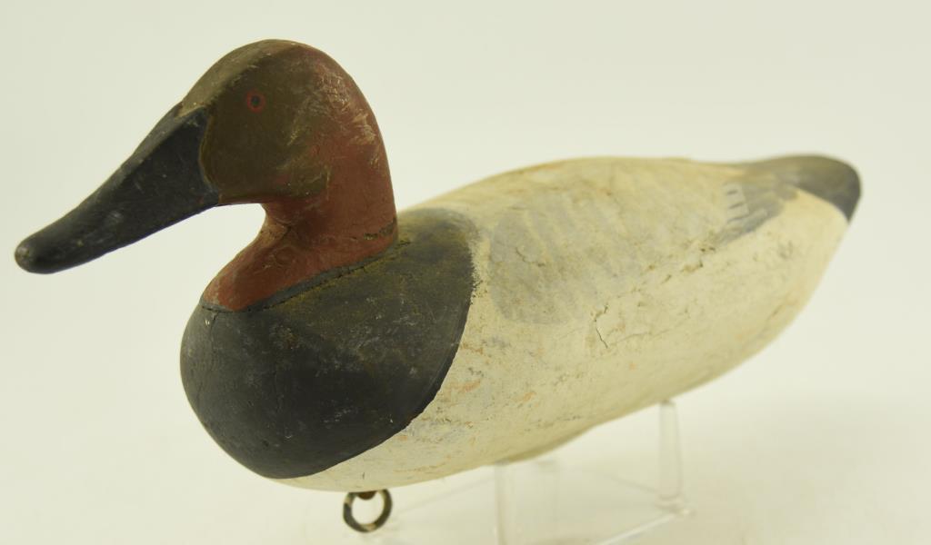 Pair of Upper Bay Canvasback Drake Decoys Branded Ballam on underside with lead keel