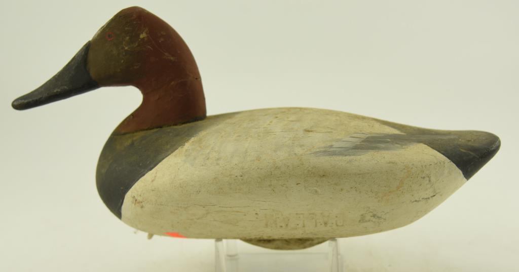 Pair of Upper Bay Canvasback Drake Decoys Branded Ballam on underside with lead keel