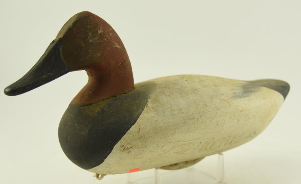 Pair of Upper Bay Canvasback Drake Decoys Branded Ballam on underside with lead keel