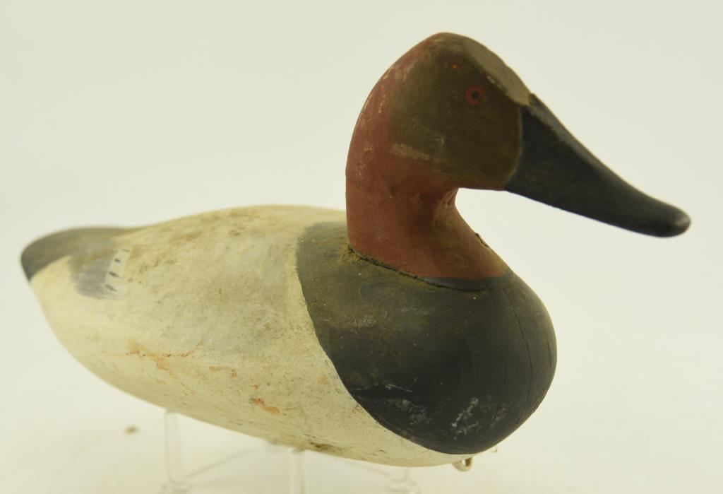 Pair of Upper Bay Canvasback Drake Decoys Branded Ballam on underside with lead keel