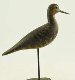 Bob Brown Barnegat, NJ hand carved standing Yellowlegs on cast iron pedestal base original paint