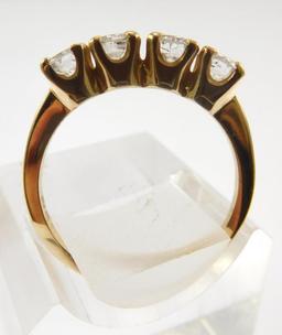 Lot #10: 14k yellow gold ladies 4 stone band (narrow 2mm half round shank/ 4-4 prong heads),