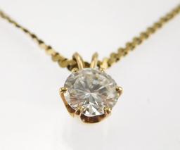 Lot #11: 14k yellow gold ladies 6 prong solitaire diamond pendant, containing a brilliant cut