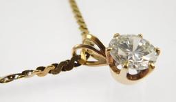 Lot #11: 14k yellow gold ladies 6 prong solitaire diamond pendant, containing a brilliant cut