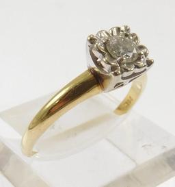 Lot #6: 14k ladies solitaire engagement ring (14k yellow gold tapered narrow half round shank/