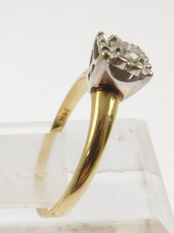 Lot #6: 14k ladies solitaire engagement ring (14k yellow gold tapered narrow half round shank/