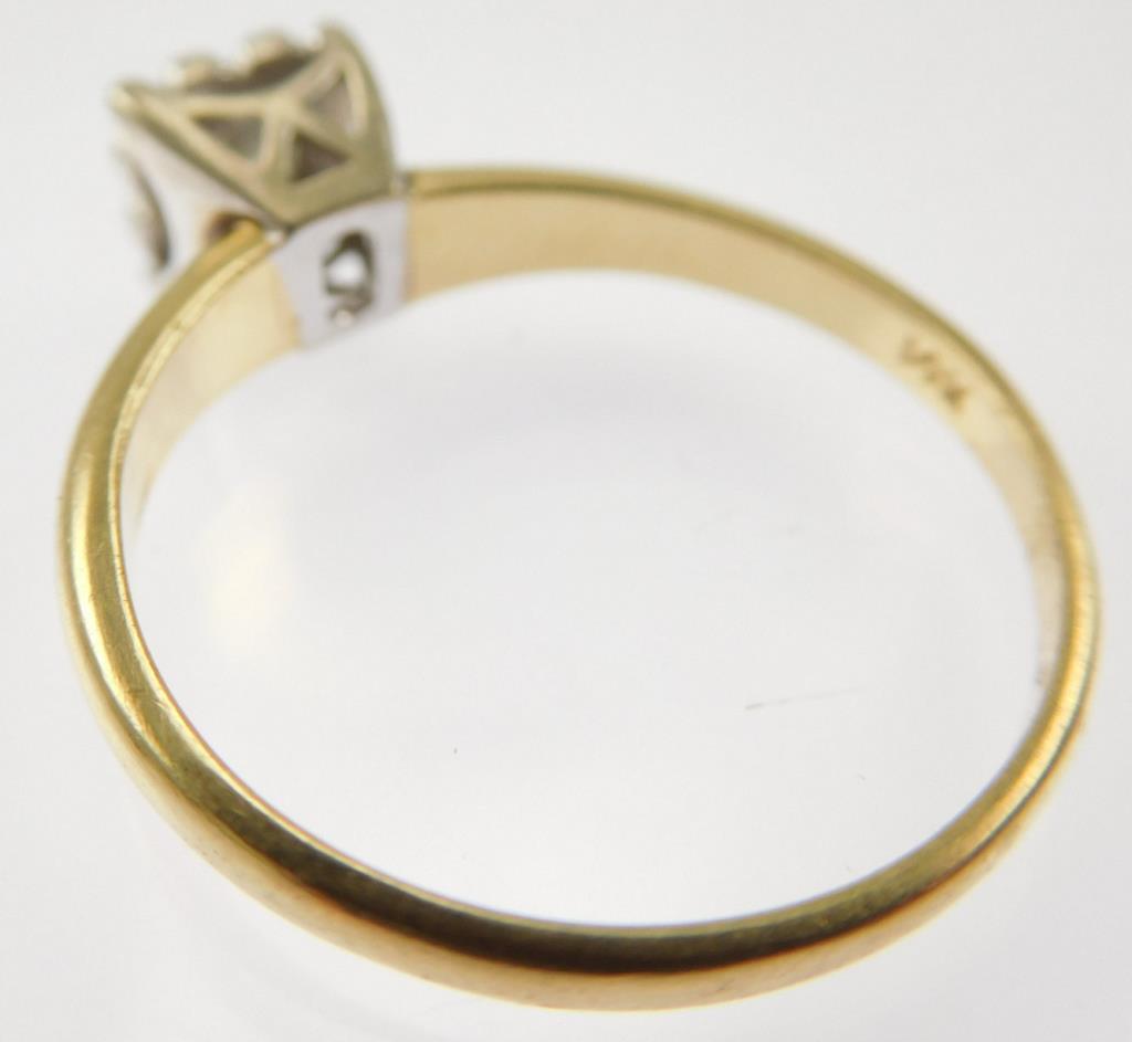 Lot #6: 14k ladies solitaire engagement ring (14k yellow gold tapered narrow half round shank/