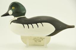 Lot #317 - John R. Adams, Grand Isle Vermont Goldeneye drake signed and dated on wooden keel