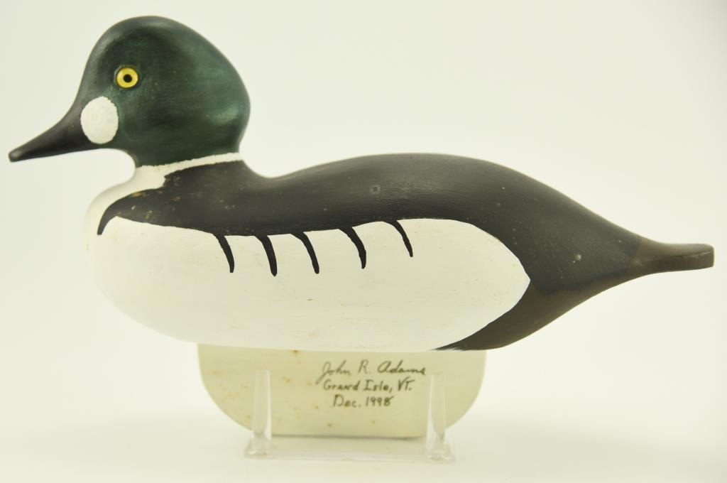 Lot #317 - John R. Adams, Grand Isle Vermont Goldeneye drake signed and dated on wooden keel