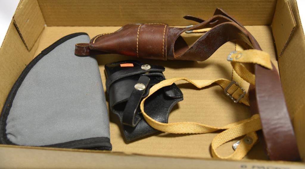 Lot #20 - Browning Shot Pouch, Modella shot bag Soft sided rifle case, Bianchi Pistol holster,