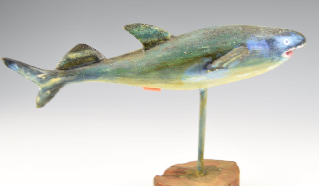 Carved folk art Shark on pedestal unsigned