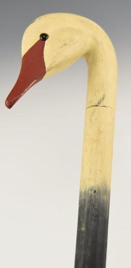 Carved Figural Swan head decoy (crack to neck)