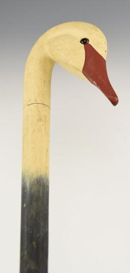 Carved Figural Swan head decoy (crack to neck)