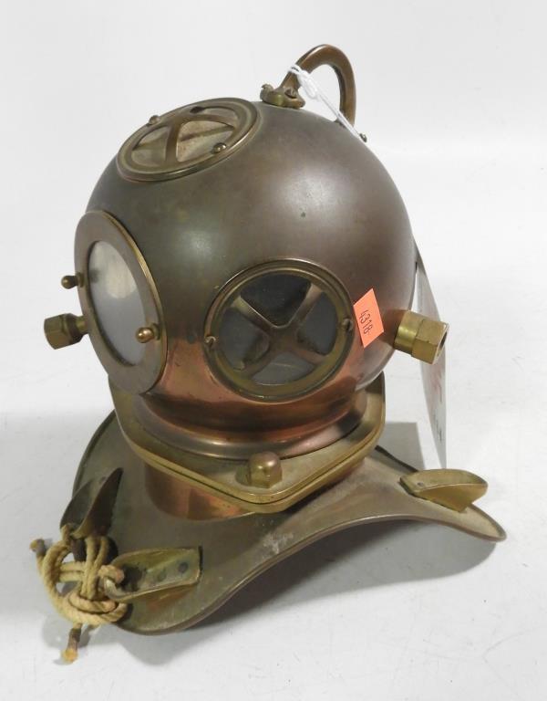 Lot #2145 - Vintage Miniature copper and brass dive helmet replica 8”