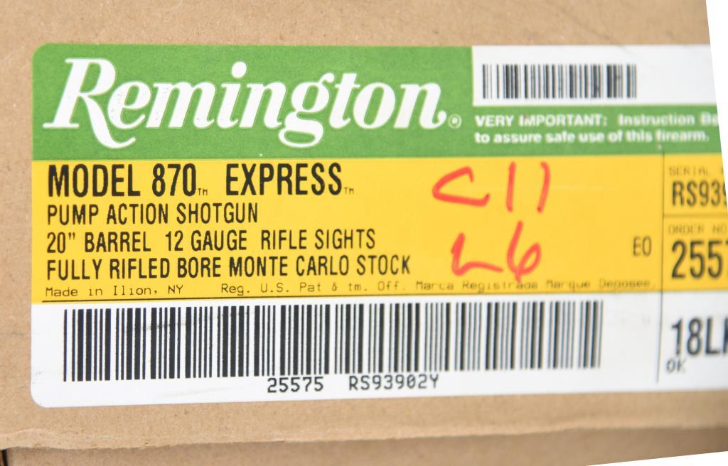 REMINGTON ARMS CO 870 Pump Action Shotgun RS93902Y 12 GA 20"/40.5" MODERN