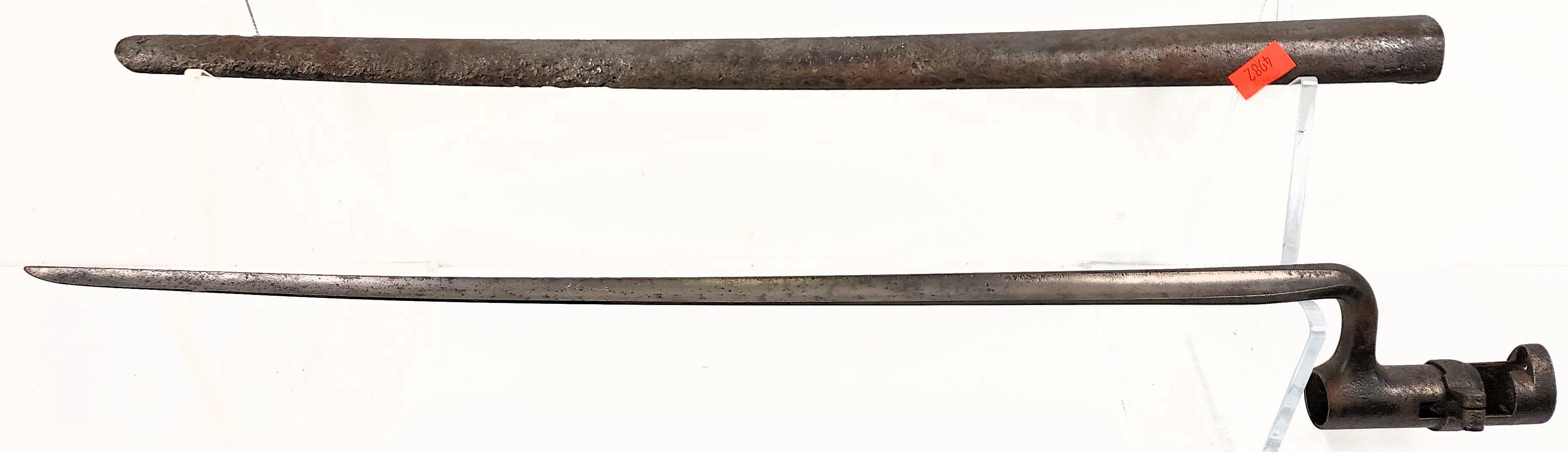 Lot #2335 - US Marked Civil War Era Musket Spike Bayonet with Metal Scabbard. Heavy Pitting on