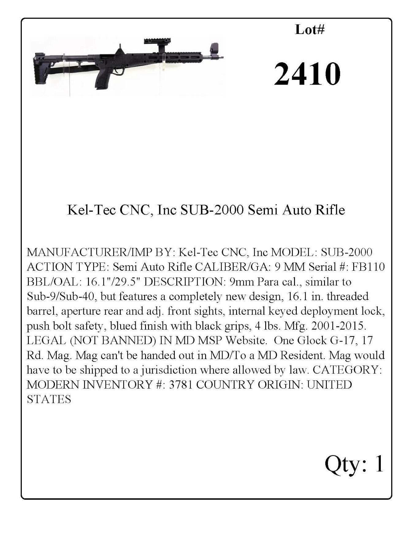 Kel-Tec CNC, Inc SUB-2000 Semi Auto Rifle