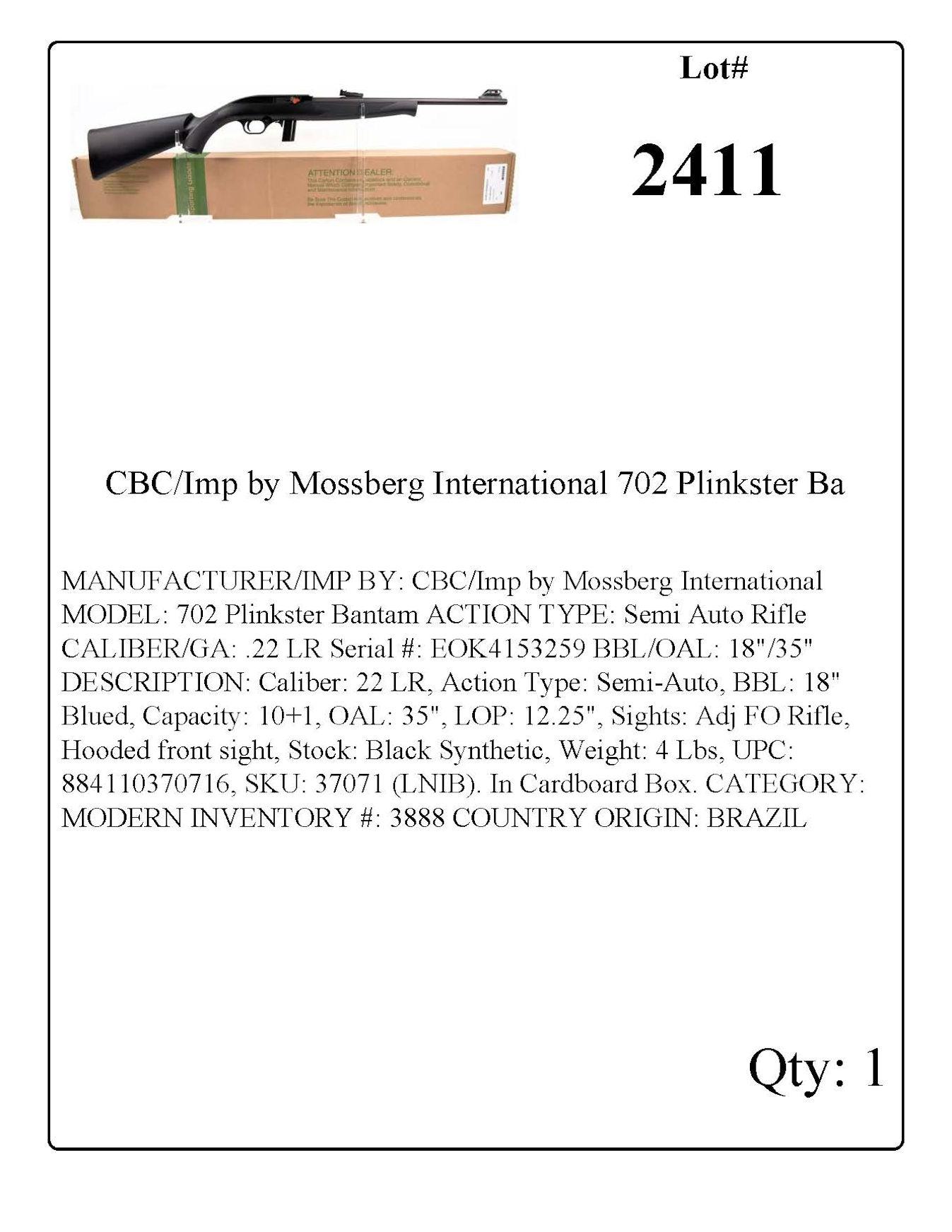 CBC/Imp by Mossberg International 702 Plinkster Semi Auto Rifle