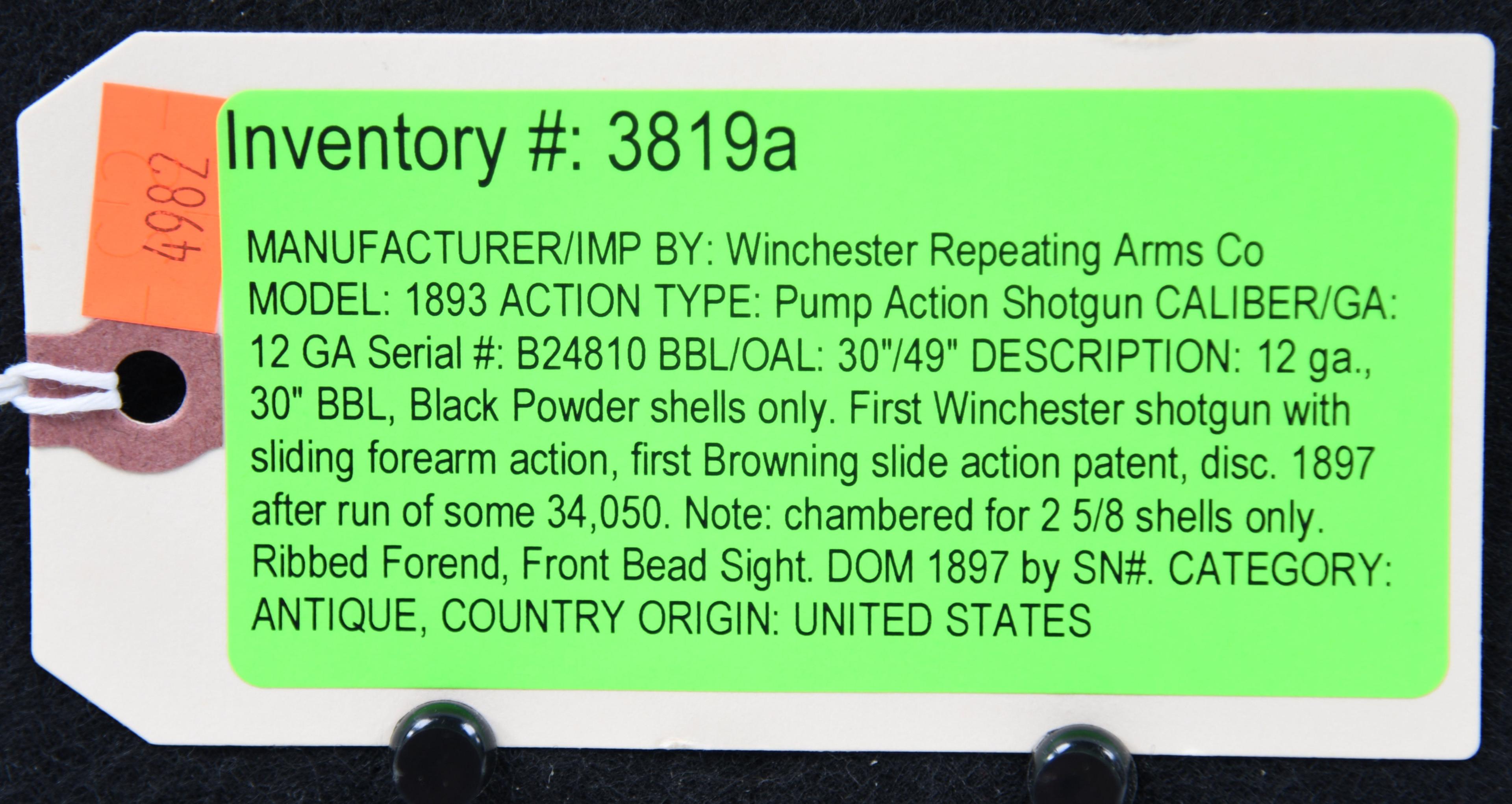 Winchester Repeating Arms Co 1893 Pump Action Shotgun