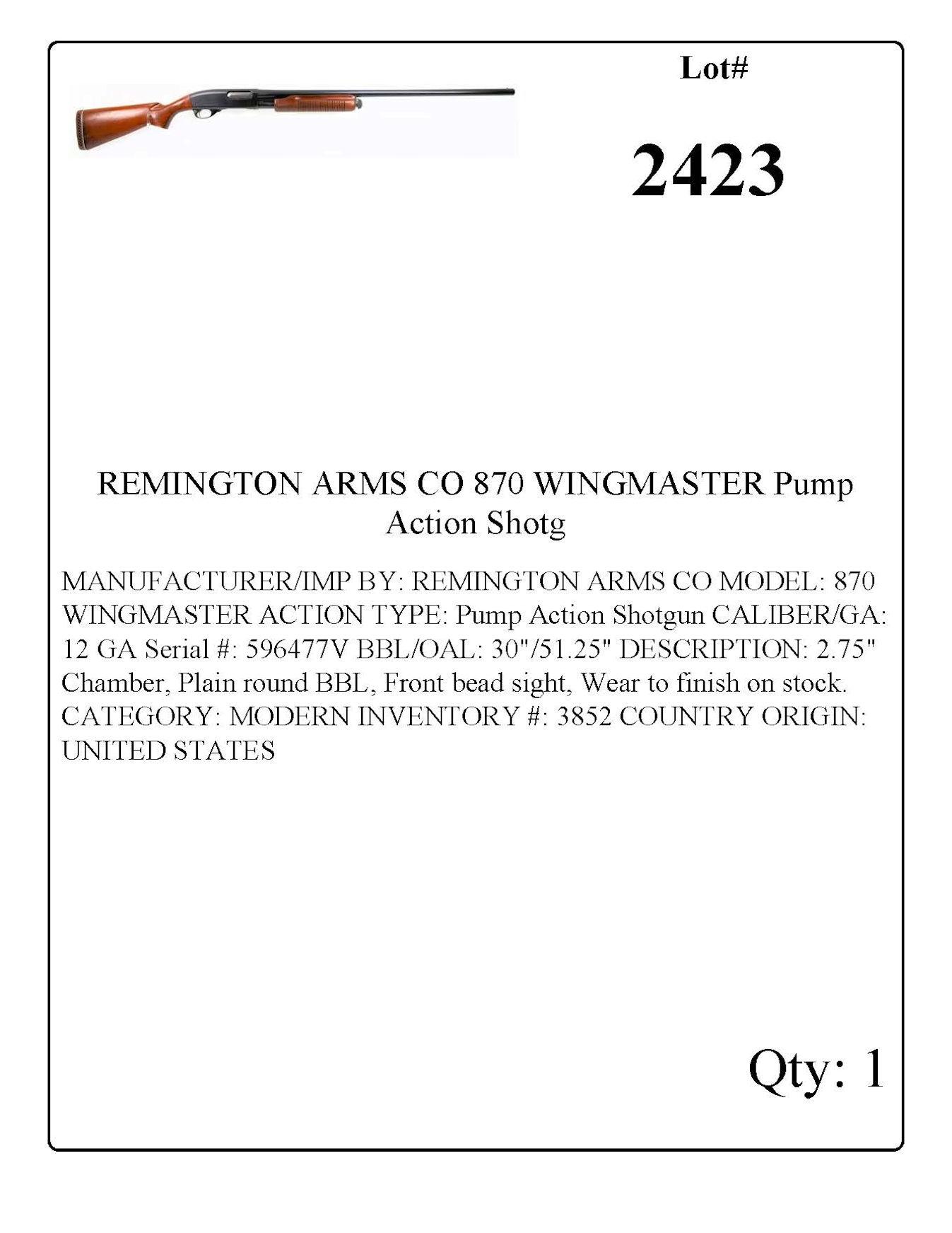 REMINGTON ARMS CO 870 WINGMASTER Pump Action Shotgun