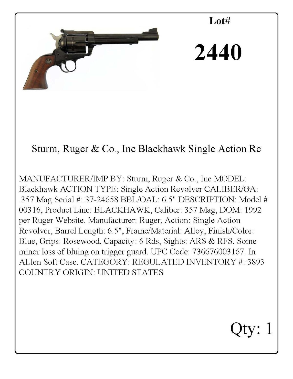 Sturm, Ruger & Co., Inc Blackhawk Single Action Revolver