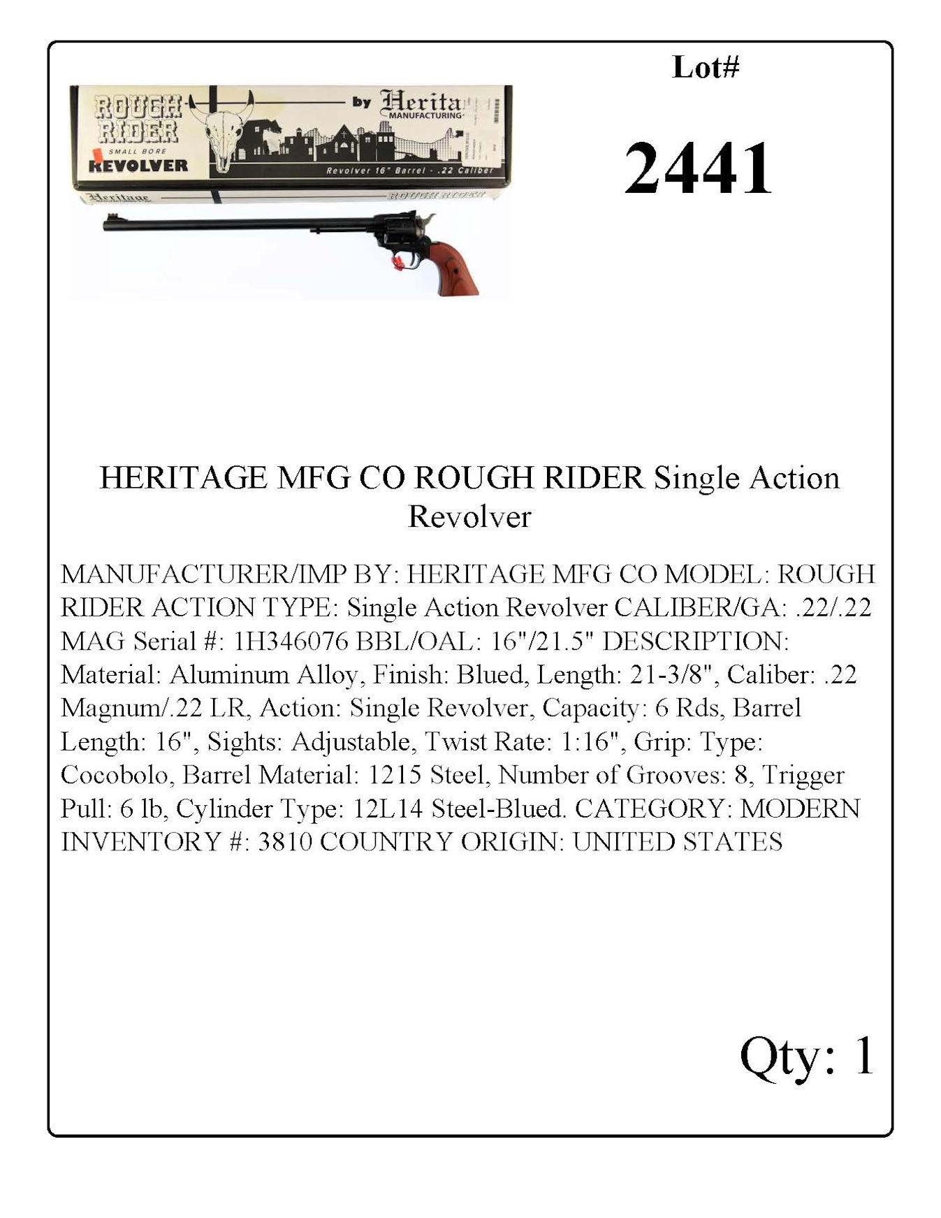 HERITAGE MFG CO ROUGH RIDER Single Action Revolver