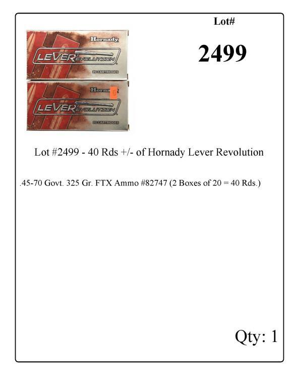 Lot #2499 - 40 Rds +/- of Hornady Lever Revolution .45-70 Govt. 325 Gr. FTX Ammo #82747