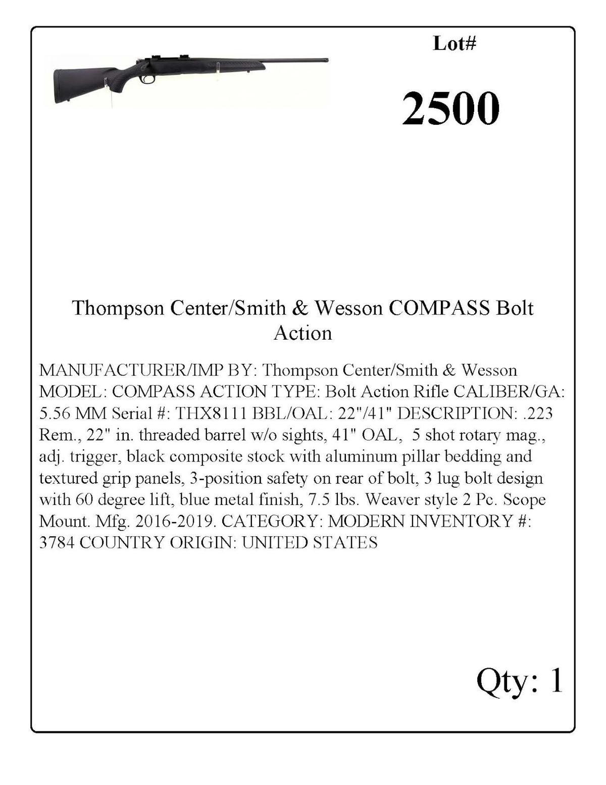 Thompson Center/Smith & Wesson COMPASS Bolt Action Rifle